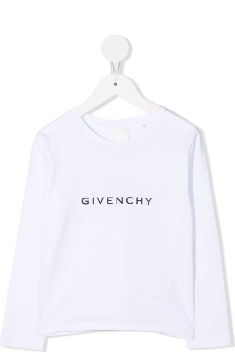 Fashion for Kids Givenchy Kids White Long Sleeve T-shirt With Signature And Logo