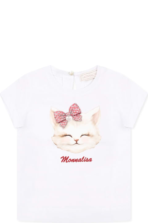 Homeware Monnalisa White T-shirt For Baby Girl With Cat