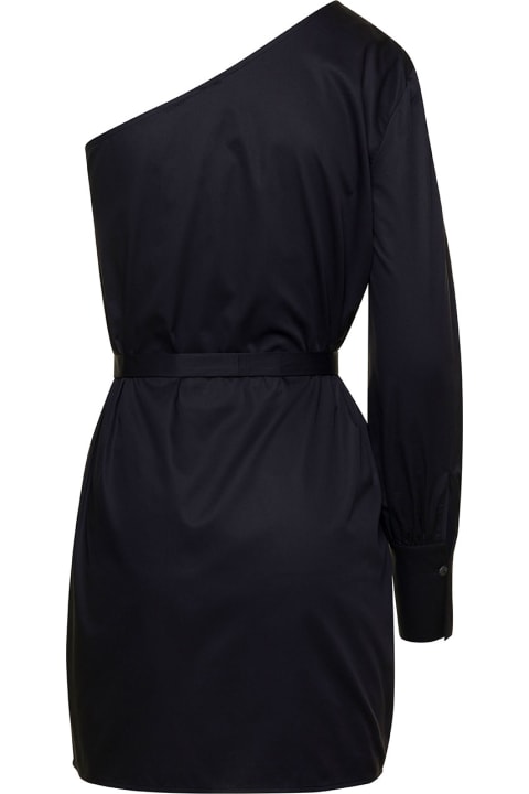 ウィメンズ Douuodのウェア Douuod Mini Black One-shoulder Dress With Waist Belt In Cotton Woman
