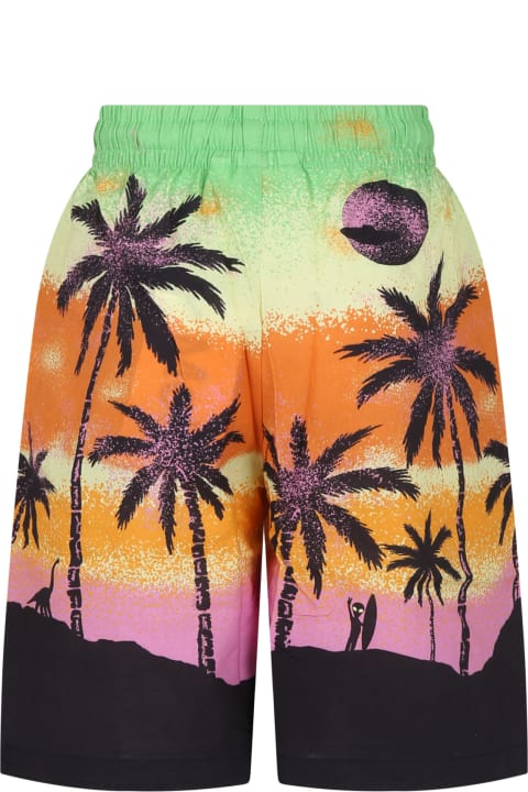 Molo Bottoms for Boys Molo Green Shorts For Boy With Alien And Tree Print