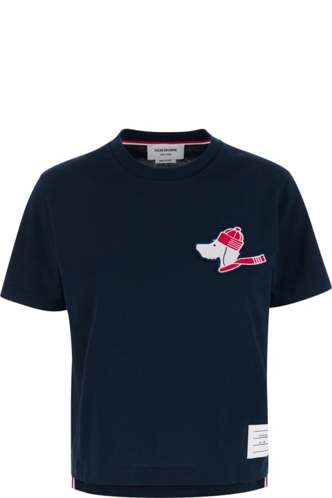 Thom Browne for Women Thom Browne Short Sleeve Tee W/ Hector W/ A Hat Chenille Embroidery In Med Weight Jersey