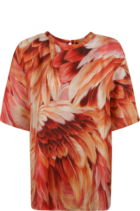 Fashion for Women Roberto Cavalli Rear Keyhole Feather Print T-shirt
