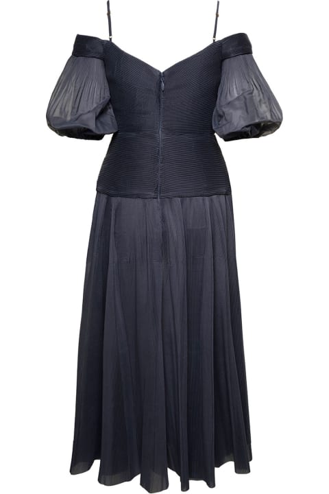 ウィメンズ Zimmermannのワンピース＆ドレス Zimmermann Black Off-shoulder Pleated Midi Dress In Black Chiffon Woman