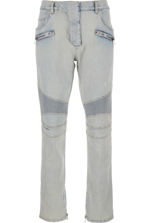 Balmain Jeans for Women Balmain Light Blue Skinny Jeans With Logo Patch And Ribbed Knees In Stretch Cotton Denim Woman