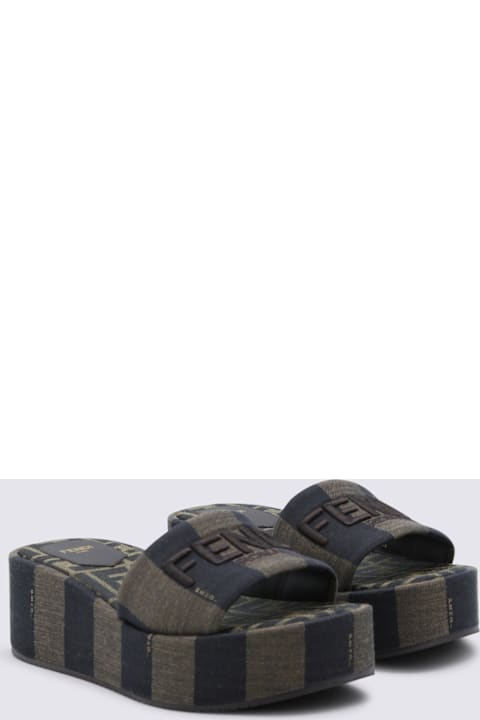 Fendi Black And Dark Grey Flats