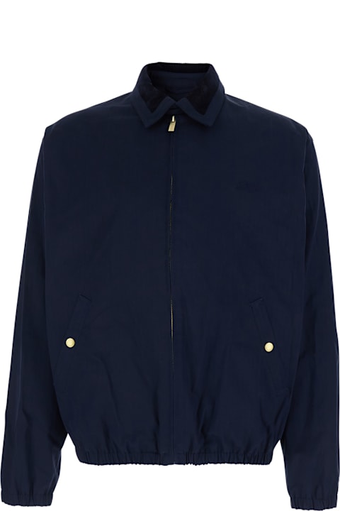 Drôle de Monsieur for Women Drôle de Monsieur 'le Blouson Drôle' Blue Jacket With Classic Corduroy Collar And Tonal Logo Lettering Embroidery In Cotton Stretch Man