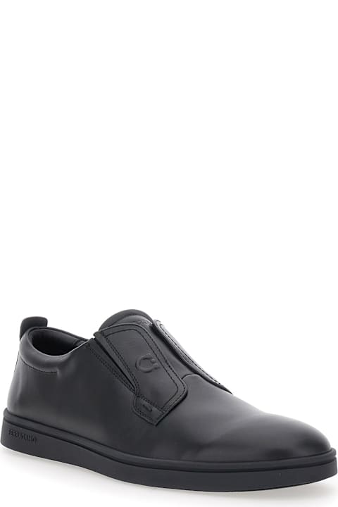 Homeware Ferragamo 'alfie' Black Sneakers With Gancini Detail On The Side And Embossed Logo Lettering On The Side In Leather Man