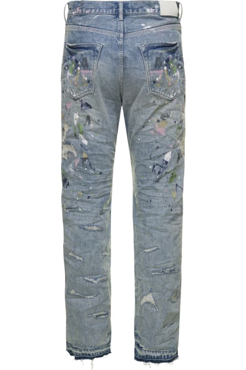 Purple Brand Clothing for Men Purple Brand Light Blue Wrinkled Jeans With Rips And Paint Stains In Cotton Denim Man Purple Brand