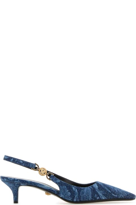 Shoes for Women Versace Embroidered Denim Pumps