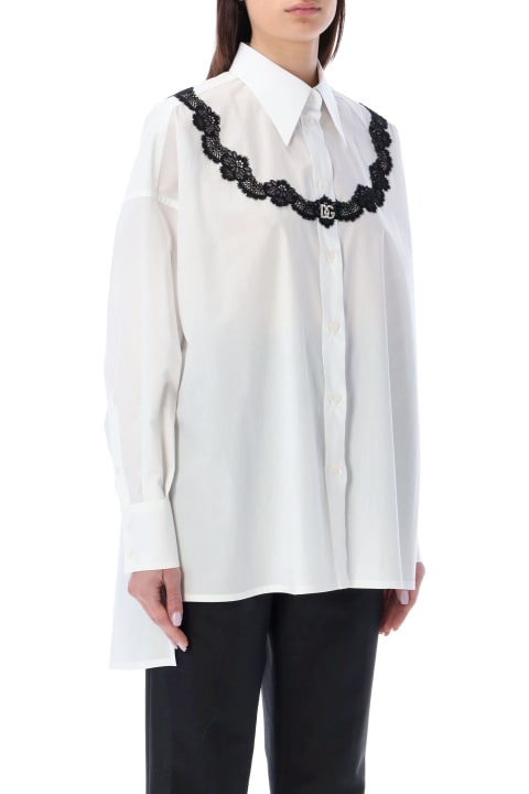 Lace Insert Oversized Poplin Shirt