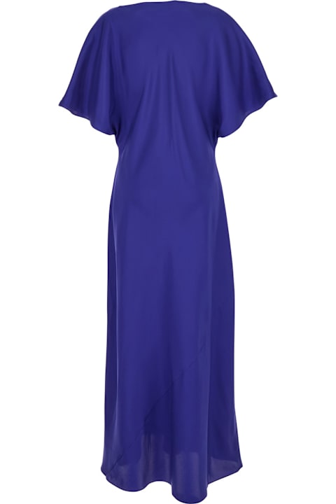 Róhe Dresses for Women Róhe Blue Long Dress With Drapped High Neck And Short Wide Sleeves In Silk Woman