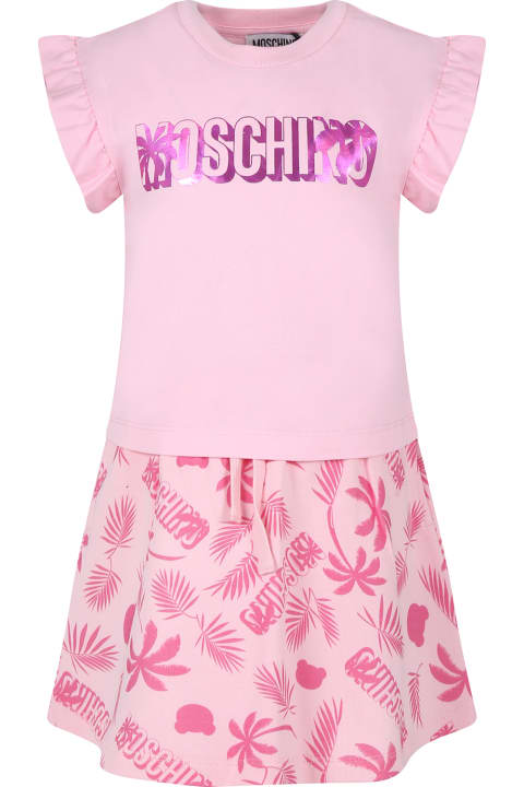Moschino for Kids Moschino Pink Suit For Girl With Teddy Bear And Logo