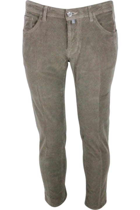Jacob Cohen Clothing for Men Jacob Cohen Histores Scott Trousers In Luxury Edition In Soft 1000 Striped Velvet With 5 Pockets With Closure Buttons. Slim Cropped Carrot Fit