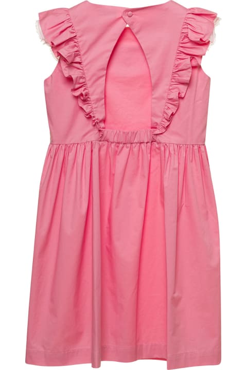 Salmon Pink Short Dress With Volant Detail In Stretch Cotton Girl