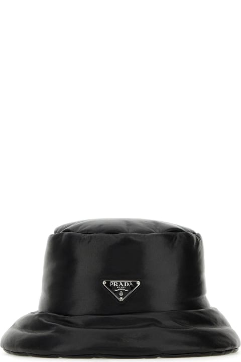 Black Nappa Leather Padded Hat
