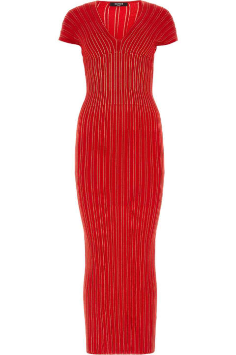 Balmain for Women Balmain Red Stretch Viscose Blend Dress