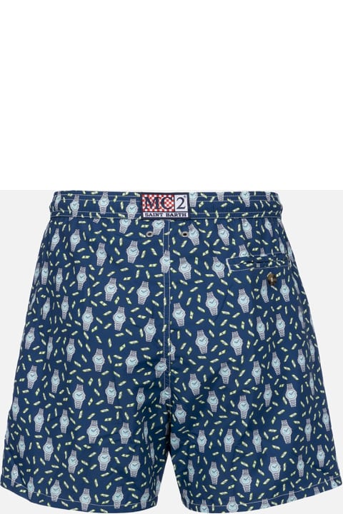Homeware MC2 Saint Barth Man Lightweight Fabric Swim-shorts Lighting Micro Fantasy With Watches Print