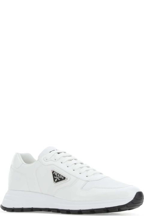 メンズ Pradaのシューズ Prada White Re-nylon And Leather Sneakers