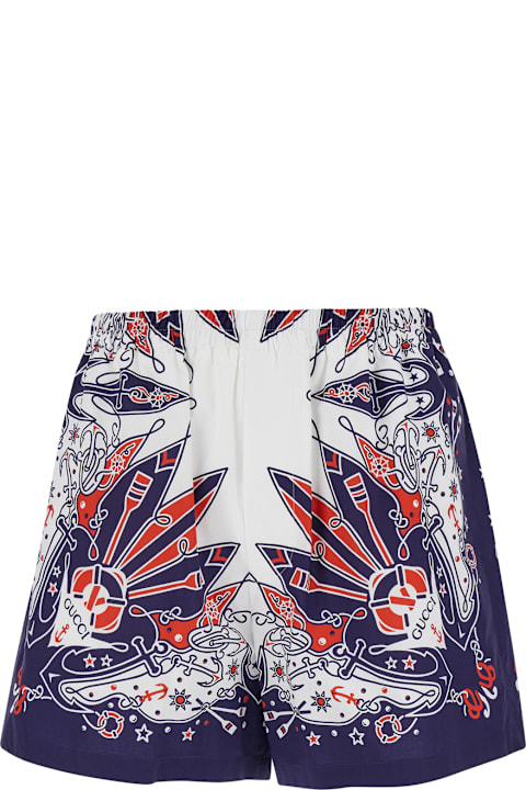 Homeware Gucci Blue Shorts With Gucci Bandana Print In Cotton Man