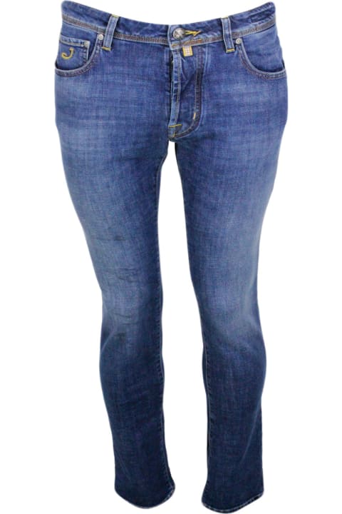 メンズ デニム Jacob Cohen Bard J688 Luxury Edition Denim Trousers In Soft Stretch Denim With 5 Pockets With Closure Buttons And Metal Button, Pony Skin Tag With Logo