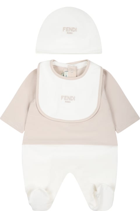 Beige Set For Baby Kids With Logo