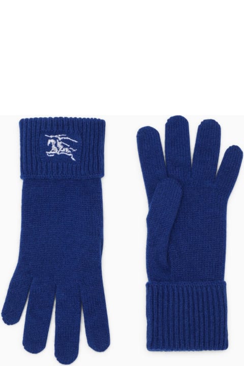 Gloves for Men Burberry Blue Cashmere Gloves With Logo