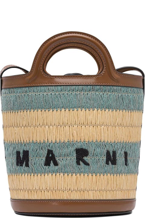 Marni Bags for Women Marni Logo Detailed Striped Woven Bucket Bag
