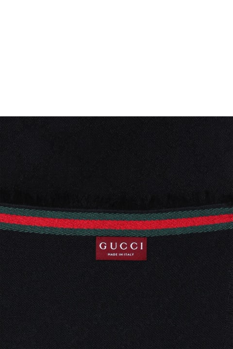 Gucci Accessories for Men Gucci Black Silk And Cotton Stole With Gg Pattern