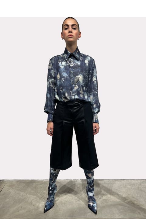 John Richmond Topwear for Women John Richmond Shirt With Iconic Runway Denim-effect Pattern And Long Puff Sleeves.