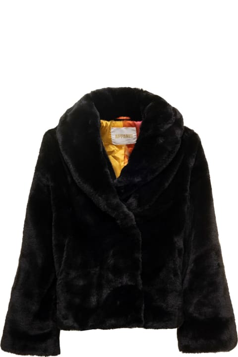 'mona2' Black Belted Faux Fur Coat Woman Apparis