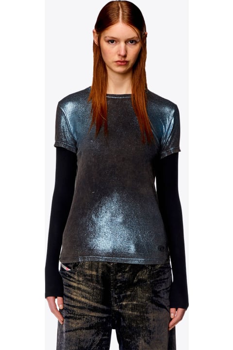 Fashion for Women Diesel T-miwa Long-sleeved top with metallic finiture - T Miwa
