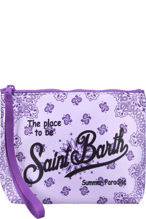 MC2 Saint Barth Kids MC2 Saint Barth Purple Clutch Bag For Girl With Paisley Print And Logo