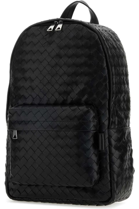 Sale for Men Bottega Veneta Black Leather Medium Intrecciato Backpack