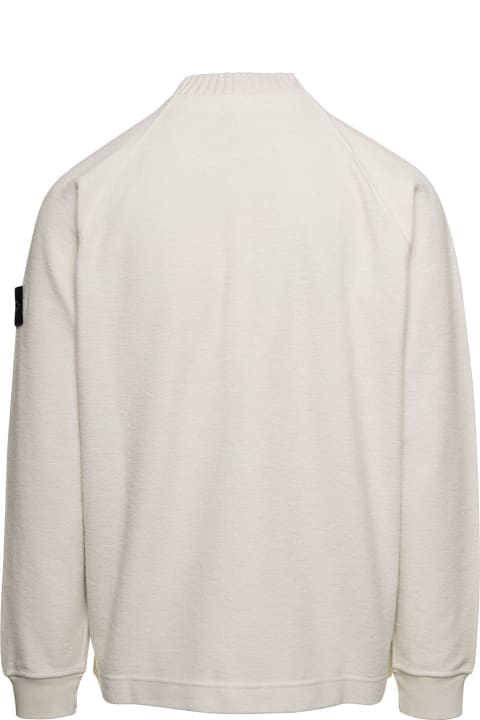 White Sweatshirt With Ribbed Crewneck With Logo Patch In Cotton Blend Man