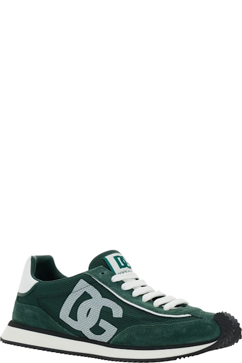 Sneakers for Men Dolce & Gabbana 'cushion' Green Sneakers With Logo Patch On The Tongue And Logo Detail On The Side In Suede And Fabric Man