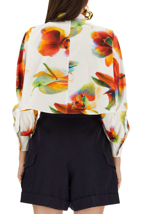 Alexander McQueen Topwear for Women Alexander McQueen White Short Shirt With Solarised Orchid Print