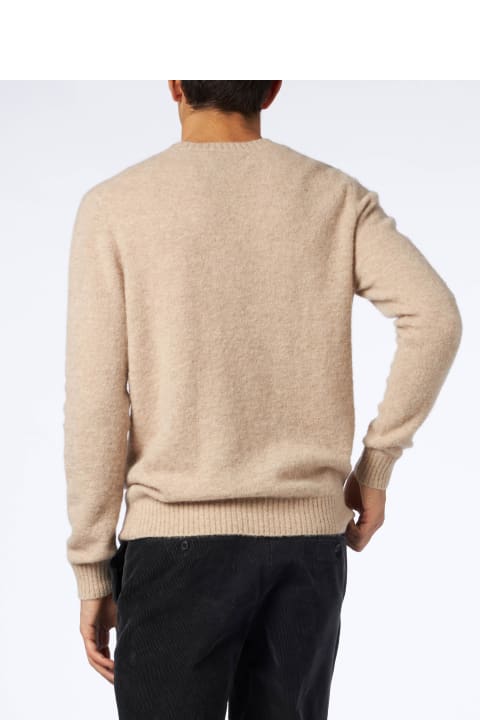 Homeware MC2 Saint Barth Man Beige Stretch Alpaca Sweater With St. Barth Embroidery