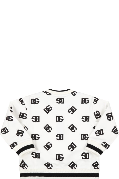 White Sweatshirt For Babykids With Black Logo