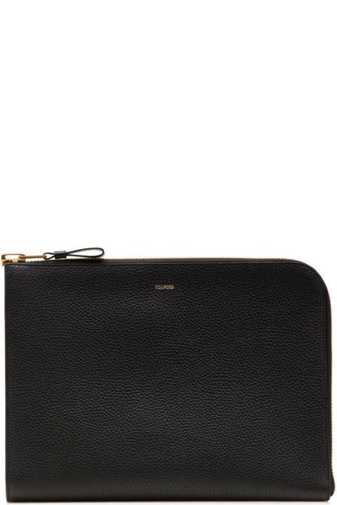 Tom Ford Totes for Men Tom Ford Soft Grain Leather + Smooth Calf Leather Zip Around Portfolio