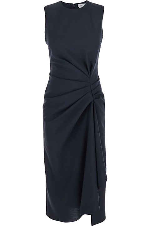Alexander McQueen Dresses for Women Alexander McQueen Blue Long Dress With Round Neck With Draped Details In Wool And Mohair Blend Woman
