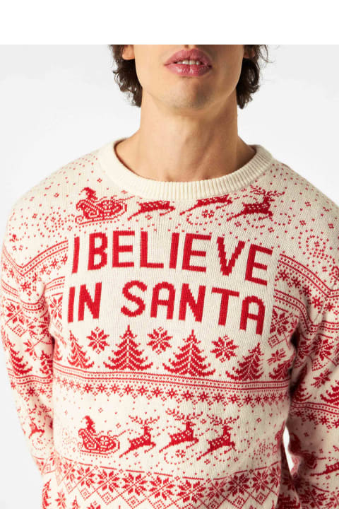 Homeware MC2 Saint Barth Man White Sweater With Christmas Print