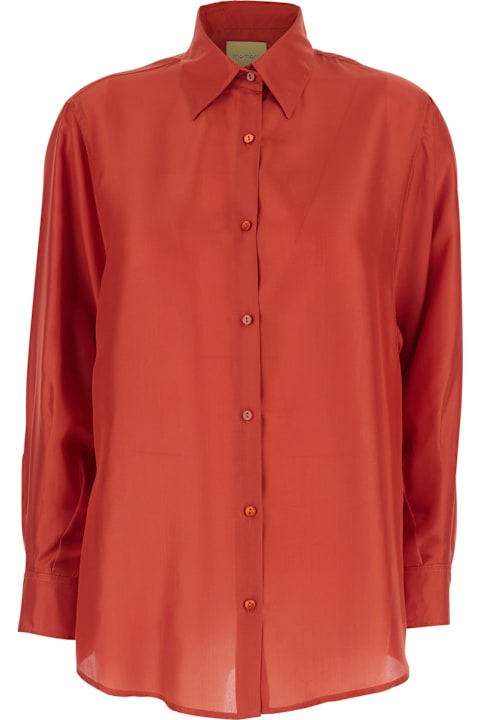 Homeware Momonì Orange Long-sleeved Shirt With Classic Collar Insilk Woman