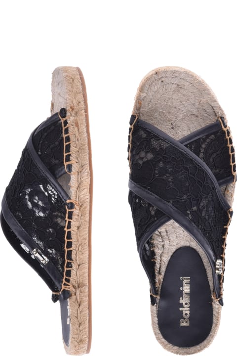 Espadrilles In Black Nappa Leather And Lace