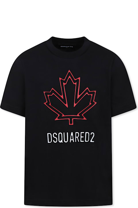 أدوات منزلية Dsquared2 Black T-shirt For Kids With Logo