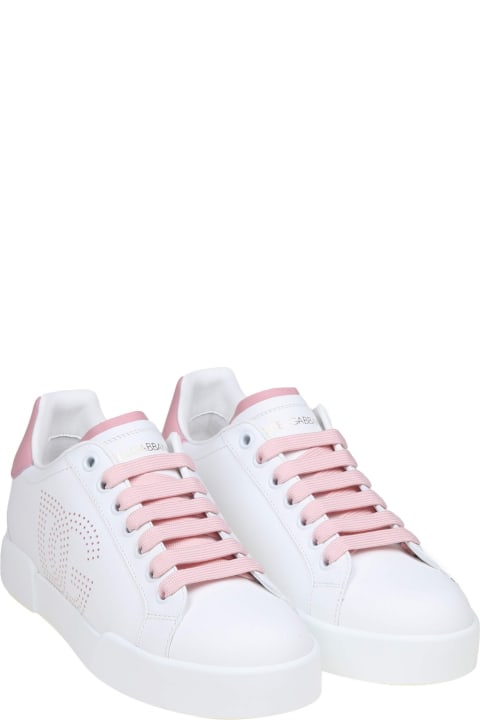 آخر صيحات الموضة من السيدات Dolce & Gabbana Dolce E Gabbana Portofino Light Sneakers In White And Pink Leather