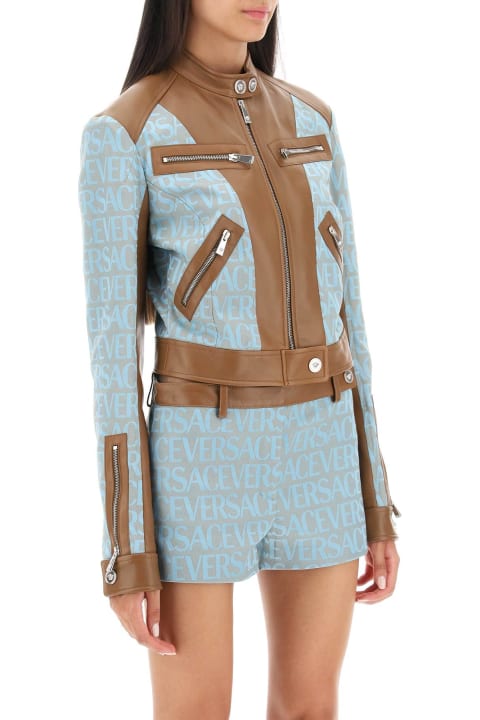 Versace Coats & Jackets for Women Versace 'versace Allover' Lamb Leather Biker Jacket