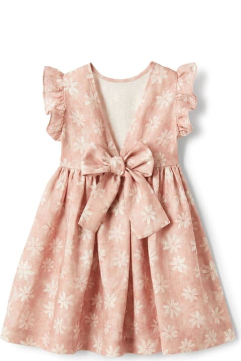 Sale for Kids Il Gufo Pink Dress With Rear Bow And All-over Floral Motif In Linen Girl
