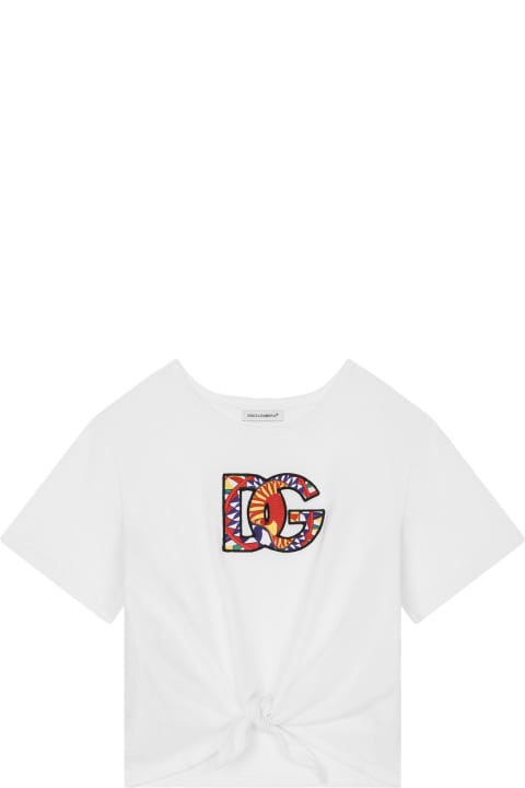 Dolce & Gabbana for Kids Dolce & Gabbana White T-shirt With Dg Cart Patch And Knot