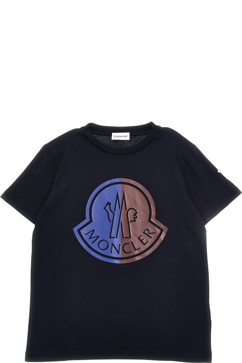 Moncler قمصان بياقة دائرية وقمصان البولو لـ أولاد Moncler Logo Print T-shirt