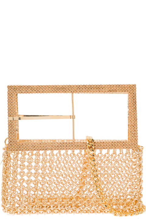 'downtown Bag' Gold-colored Shoulder Bag With Maxi Buckle In Metal Mesh Woman